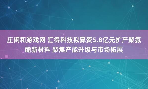 莊閑和游戲網 匯得科技擬募資5.8億元擴產聚氨酯新材料 聚焦產能升級與市場拓展